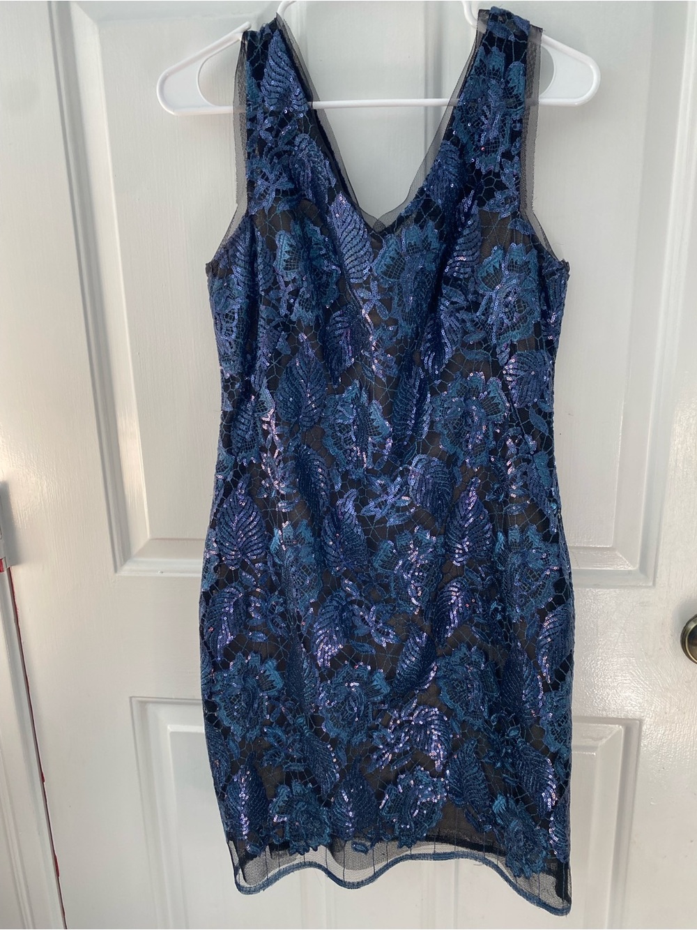 julia jordan Teal and Navy Sequin Lace V-Neck Midi Dress